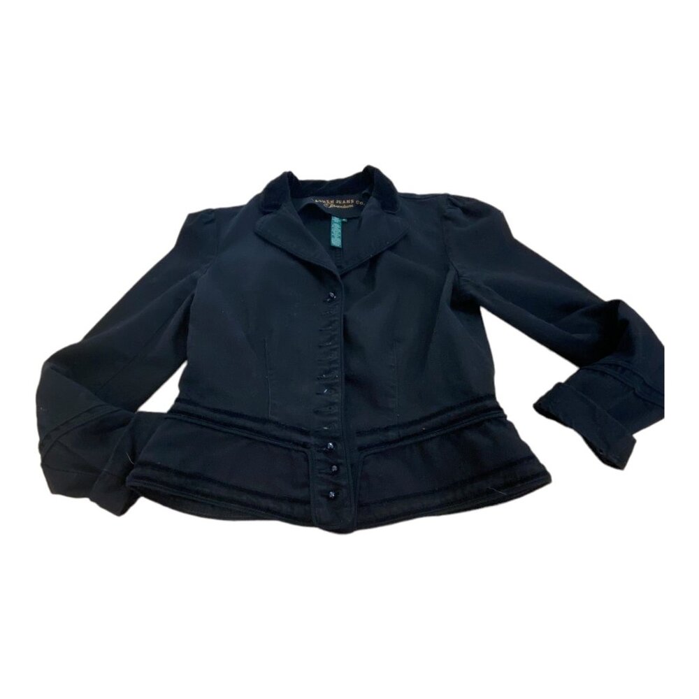 Lauren Jeans Fitted Denim Blazer M Ralph Lauren Black Victorian Jacket VTG - Picture 12 of 15